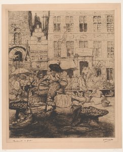 Stadtansicht mit Obstmarkt in Gent