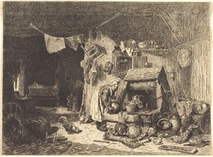 Innenraum eines Bauernhauses von Jules Dupré