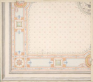 Entwurf für eine Decke (recto), Maße mit Designcode (verso), zweite Hälfte des 19. Jahrhunderts. Schöpfer: Jules-Edmond-Charles Lachaise, Eugène-Pierre Gourdet von Jules Edmond Charles Lachaise and Eugène Pierre Gourdet