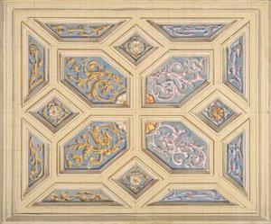 Entwurf für eine Kassettendecke mit Rankenwerk, 1840-97 von Jules Edmond Charles Lachaise and Eugène Pierre Gourdet