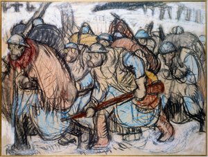 Erster Weltkrieg: Soldaten mit Gasmasken von Jules Emile Zingg