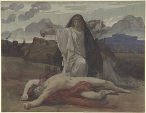 Antigone gibt ihrem Bruder Polyneikes ein symbolisches Begräbnis