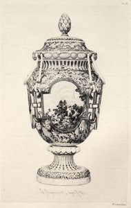 Geschichte der Keramikkunst: Eine beschreibende und philosophische Studie der Töpferei aller Zeiten und Nationen: Frankreich: Sèvres- Weiches Porzellan- Vase, Gedenkstück der Schlacht von Fontenoy (Platte XI) von Jules Jacquemart