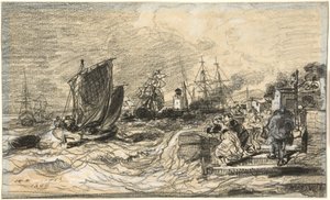 Bretonischer Hafen mit aufziehendem Sturm von Jules Noël