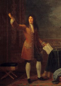 Jean Racine (1639-1699) liest sein Stück vor dem König von Frankreich. Detail des Gemäldes 