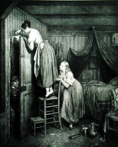 Der neugierige Parker bestraft, graviert von Alphonse Leon Noel (1807-84) von Julien (after) Vallou de Villeneuve