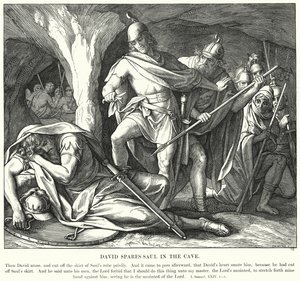 David verschont Saul in der Höhle (Gravur)