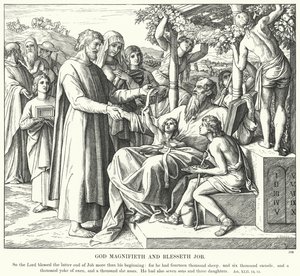 Gott verherrlicht und segnet Hiob (Gravur) von Julius (after) Schnorr von Carolsfeld