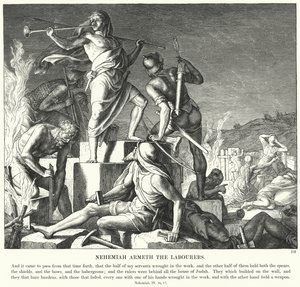 Nehemia bewaffnet die Arbeiter von Julius (after) Schnorr von Carolsfeld