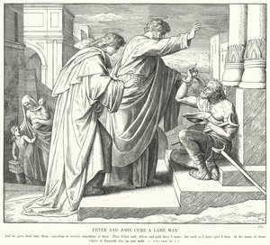 Petrus und Johannes heilen einen Lahmen (Gravur)