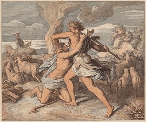 Der Tod Abels, Genesis, IV, 8 (farbige Gravur) von Julius (after) Schnorr von Carolsfeld