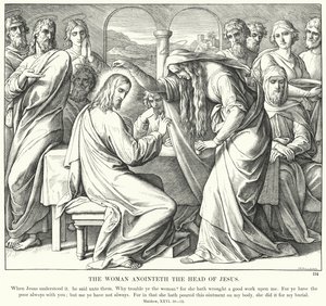 Die Frau salbt das Haupt Jesu (Gravur)