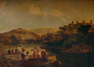 Frauen waschen Kleidung in einem walisischen Bach von Julius Caesar Ibbetson