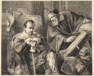 Albrecht von Wallenstein (Waldstein) (1583-1634) mit dem Astrologen Giovanni Battista Seni (Seno, Zeno, Senno Zenno) (1600-1656) nach einem Gemälde von Julius Schrader