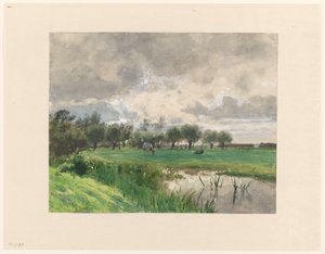Kuh weidend auf einer Wiese von Julius Jacobus van de Sande Bakhuyzen