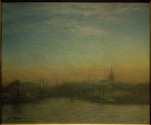 Ansicht des Hafens nach Sonnenuntergang. Kopenhagen