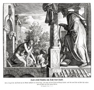 David sieht Bathseba auf dem Dach, 2. Samuel von Julius Schnorr von Carolsfeld