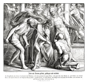 Jesus wird eine Dornenkrone aufgesetzt, Evangelium nach Markus