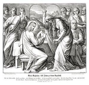 Maria Magdalena salbt Jesus, Evangelium nach Matthäus von Julius Schnorr von Carolsfeld