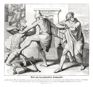 Moses rächt die Misshandlung seiner Brüder, Exodus von Julius Schnorr von Carolsfeld