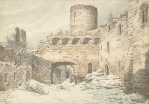 Winteransicht des Hofes einer mittelalterlichen Burg in Ruinen, 1832 von Julius von Leypold
