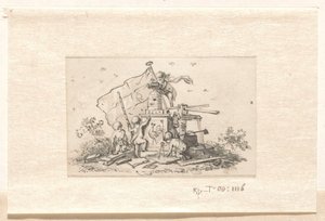 Putti bei Symbolen in Bezug auf die VOC, Kammer von Amsterdam und der französische Hahn
