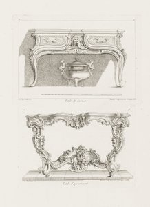 Tisch des Kabinetts, 6. Tafel (Studie für einen Tisch), Tafel 47 in Oeuvre von Juste Aurèle Meissonnier