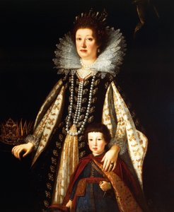 Porträt von Erzherzogin Maria Maddalena von Österreich mit ihrem Sohn Ferdinand II von Justus Sustermans