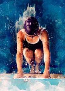 Fokussierter Schwimmerstart von Justyna Jaszke