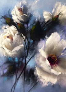 Weiße Blüten auf Blau von Justyna Jaszke