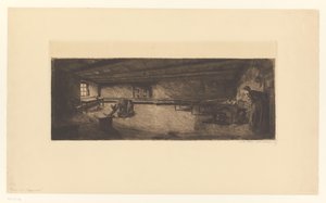 Zimmer mit kämpfenden Männern und einer herbeieilenden Frau von Käthe Kollwitz