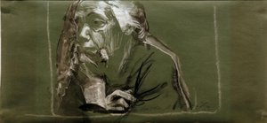 Selbstbildnis nach links mit Hand am Kinn