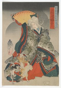 Erinnerungen an die östliche Hauptstadt an den dreiundfünfzig Stationen des Tokaido: Der Schauspieler Onoe Baiko III als Katzenspiritus des alten Tempels von Kagematsu Kagematsu