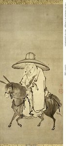 Der Dichter Du Fu reitet auf einem Esel