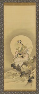 Benten Sarasvati, auf einem Felsen sitzend, Edo-Periode, Mitte 17. bis frühes 18. Jahrhundert