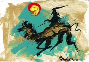 Dynamischer Reiter Goldenes Pferd