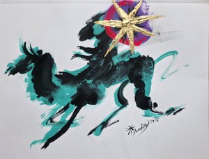 Energiegeladenes goldenes Pferd