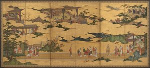 Szenen aus dem Leben des Ming Huang Kaisers und Yang Guifei (eines von einem Paar mit F1901.20) von Kano Mitsunobu