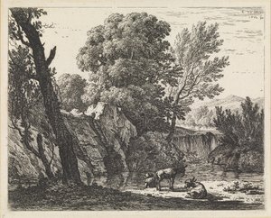Landschaft mit Mann und zwei Eseln von Karel Dujardin