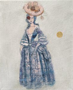 Verspielte blaue Rokoko-Dame