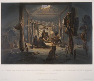 Das Innere der Hütte eines Mandan-Häuptlings von Karl Bodmer