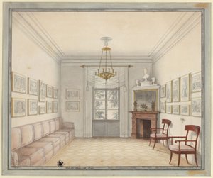 Berlin. Schloss Charlottenburg, Schlosspark, Neuer Pavillon (Schinkel-Pavillon). Ansicht des Weißen Zimmers als Muster für die Gestaltung der Räume im Obergeschoss von Karl Friedrich Schinkel