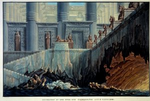 Theaterdekoration für die Zauberflöte (Oper „Die Zauberflöte“ von Wolfgang Amadeus Mozart). Gravur von Karl Schinkel (1781-1841)