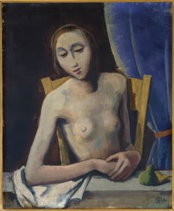 Mädchen vor Vorhang von Karl Hofer