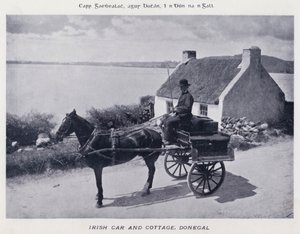 Irischer Wagen und Hütte, Donegal (s/w Foto)