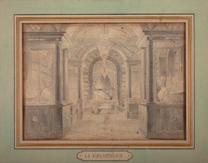 Napoleon bei der Arbeit in der Bibliothek des Schlosses Malmaison, ca. 1806 von Karl Loeillot Hartwig