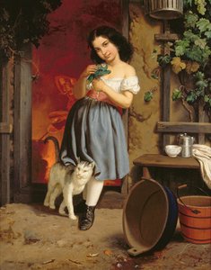 Ein junges Mädchen mit einer Katze, 1866 von Karl Nahl