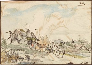 Ländliche Idylle, Bauernhaus mit Pferden von Karl Pischinger