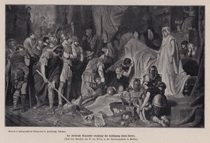 Der sterbende Alexander der Große empfängt die Huldigung seiner Armee, Babylon, 323 v. Chr. von Karl Theodor von Piloty