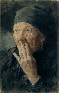 Kopf einer alten Frau mit der Hand am Mund von Karoline Kubin